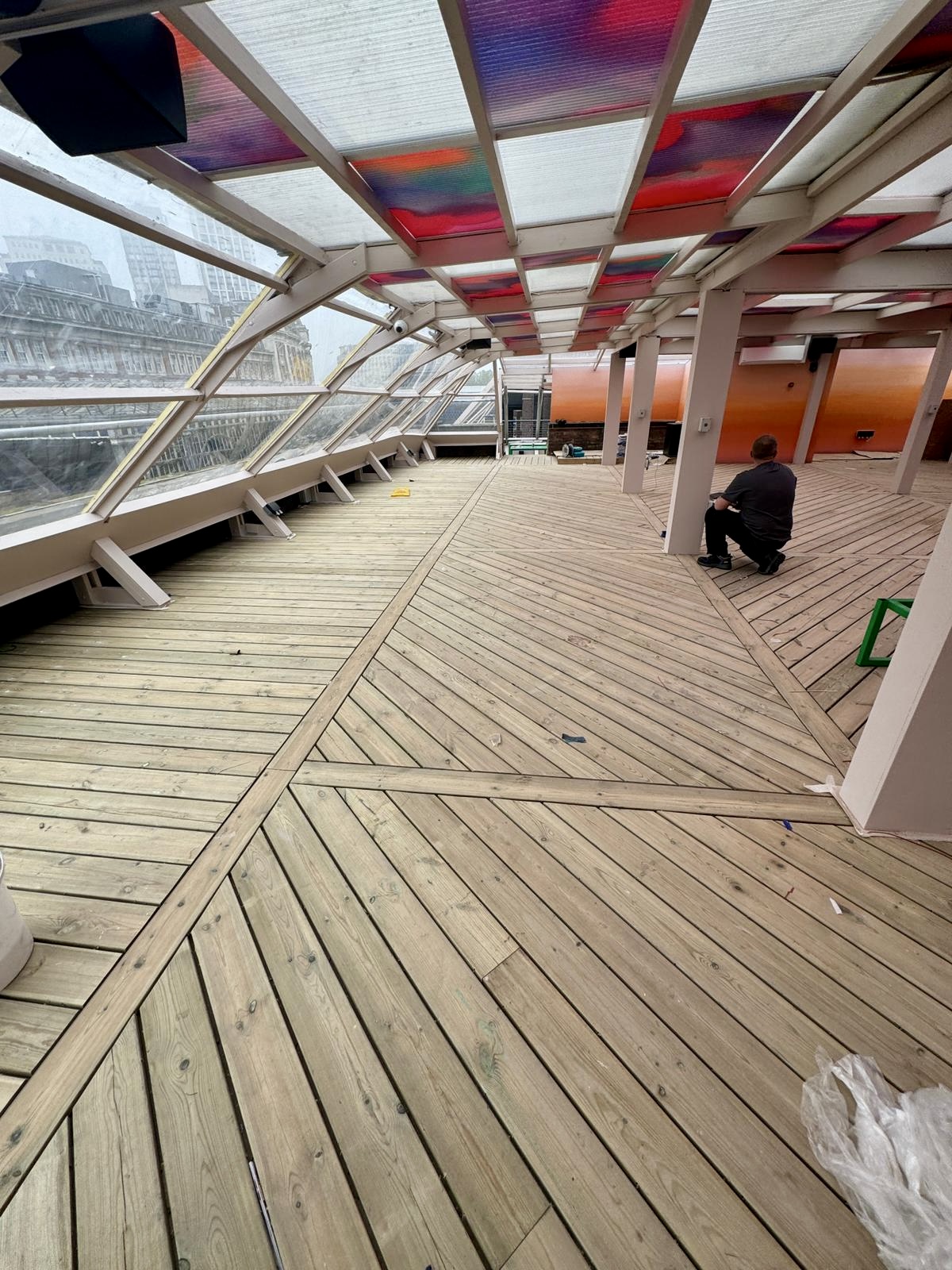 Circe’s rooftop bar refurbishment in progress with new decking installation