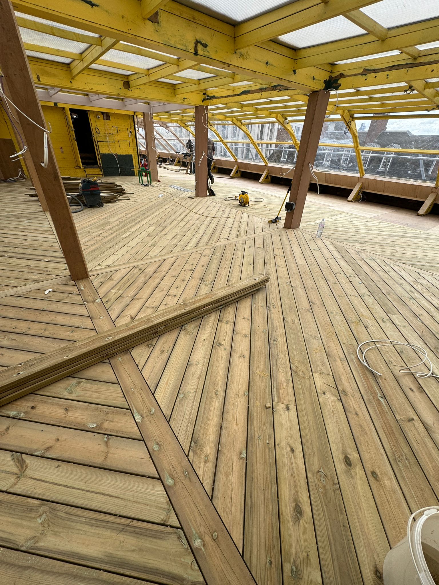 Circe’s rooftop refurbishment timber works during construction