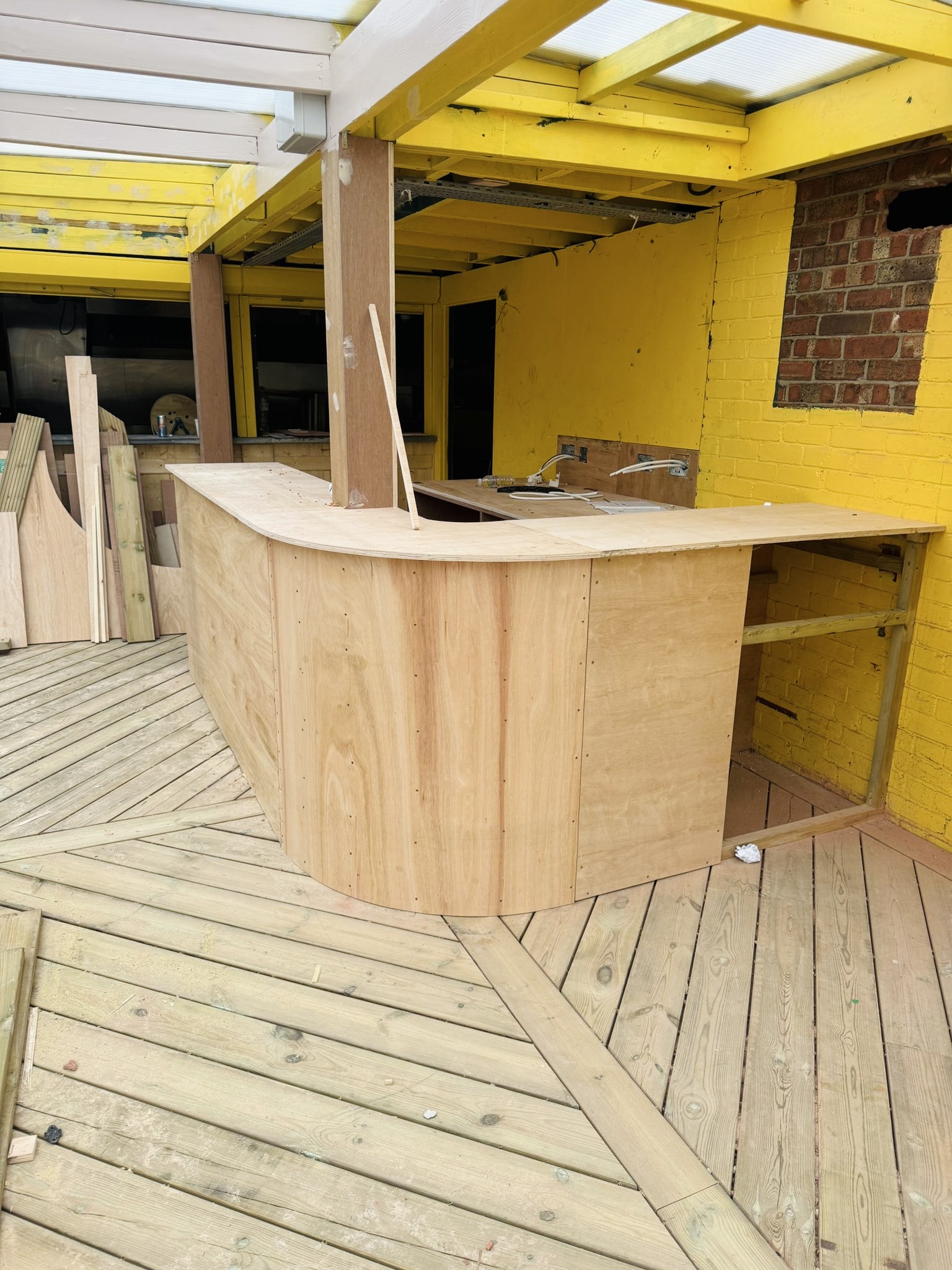 Circe’s rooftop bar refurbishment with new counter and seating built by Westmasters